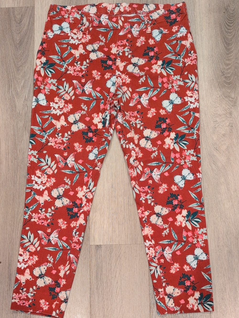 Time and Tru Red Floral & Butterfly Leggings